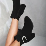 Rhinestone Buckle Chunky Block Heeled Boots - Stylish, Comfortable & Glamorous Footwear