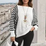 Cozy Striped Batwing Long Sleeve Knitted Jumper Stylish & Comfortable Sweater for Everyday Wear