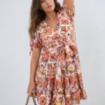 Stylish Floral V-Neck Tie Waist Mini Dress Perfect for Spring & Summer