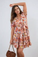 Stylish Floral V-Neck Tie Waist Mini Dress Perfect for Spring & Summer