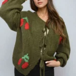Giselle Tie Front Cherry Print Knitted Cardigan | Cozy & Chic for Every Occasion
