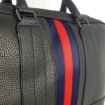Sleek Faux Leather Bowler Bag - Navy and Red Stripe Detail | Stylish Durable Handbag