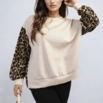 Trendy Leopard Print Long Sleeve Knitted Jumper - Cozy & Stylish Women's Sweater