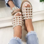 Studded Caged Open Toe Sliders - Chic & Comfortable Summer Sandals