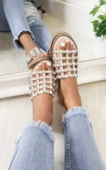 Studded Caged Open Toe Sliders - Chic & Comfortable Summer Sandals