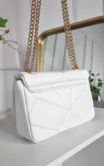 Elegant Studded Handbag with Chain Detail - Premium Faux Leather, Gold Studs, Classic White - Image 2