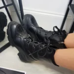 Lace Up Faux Leather Chunky Ankle Boots - Trendy Black PU Boots for All-Day Comfort & Style
