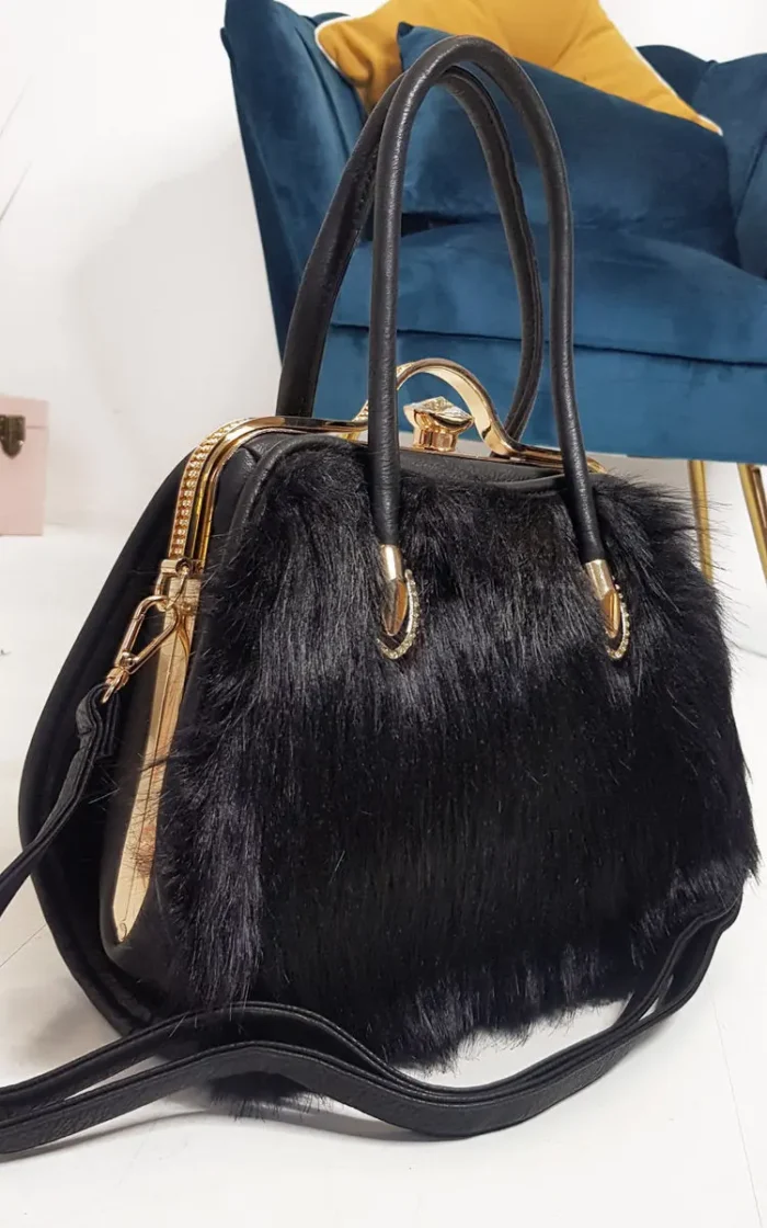 Elegant Faux Fur Handbag with Luxe Gold Accents - Perfect for Every Outfit - Image 2