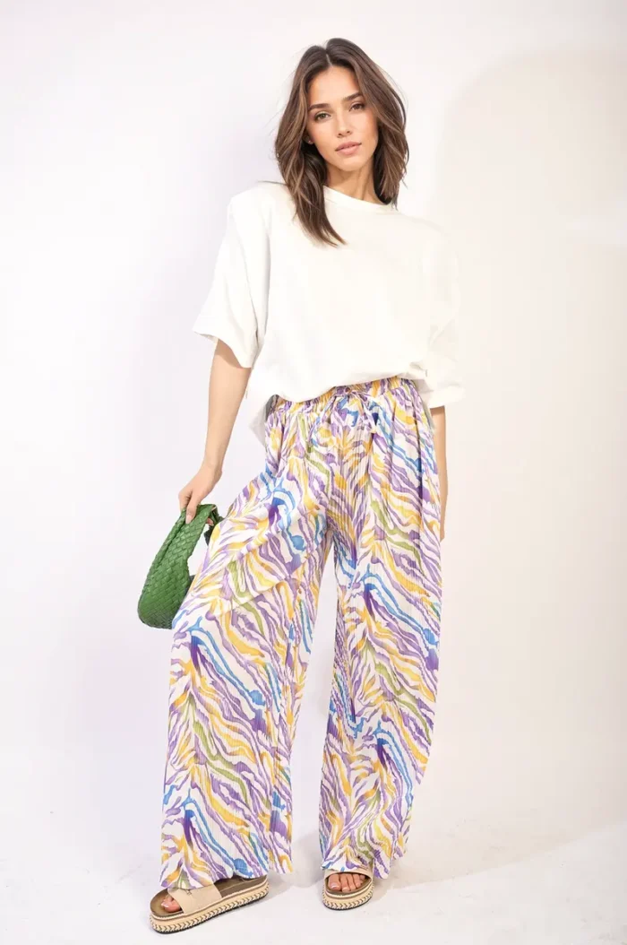 Elaine Pleated Wide Leg and Elastic Waist Trousers - Chic, Comfortable, and Perfect for Any Occasion - Image 2