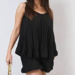 Giselle Pleated Strappy Frill Top and Shorts Co-ord Set - Elegant & Playful Fashion Statement