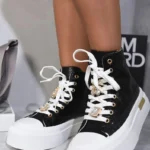 Sparkling Glitter Lace Up High Top Platform Trainers Chic Decorative Details for Elevated Style