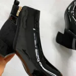 Stylish Contrast Heeled Ankle Boots - Faux Patent Leather & Suede for A/W Season