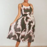Stylish Printed Strappy Pleated Midi Dress - Elegant & Flowy Design for Any Occasion