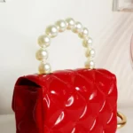 Elegant Fold Over Bag with Pearl Handle in Red | Perfect Evening Accessory