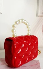 Elegant Fold Over Bag with Pearl Handle in Red | Perfect Evening Accessory