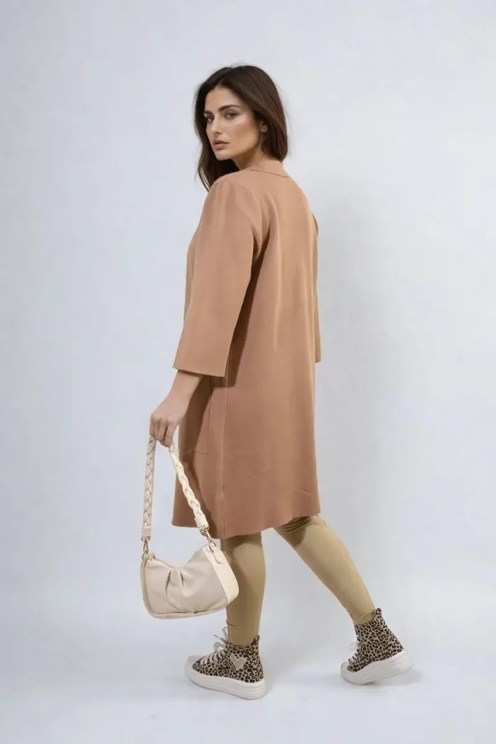 Cozy Open Front Longline Knitted Cardigan with Front Pockets - Perfect for Layering & Comfort - Image 2