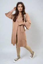 Cozy Open Front Longline Knitted Cardigan with Front Pockets - Perfect for Layering & Comfort - Image 3