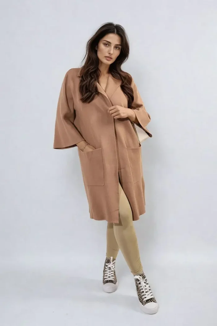 Cozy Open Front Longline Knitted Cardigan with Front Pockets - Perfect for Layering & Comfort - Image 4