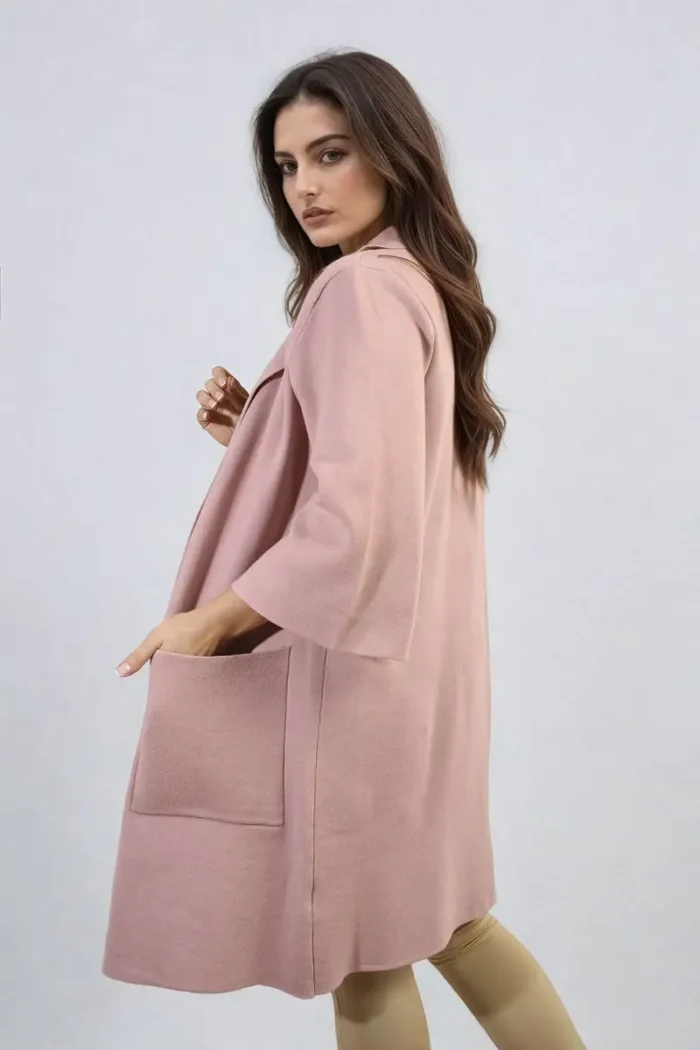 Cozy Open Front Longline Knitted Cardigan with Front Pockets - Perfect for Layering & Comfort - Image 10