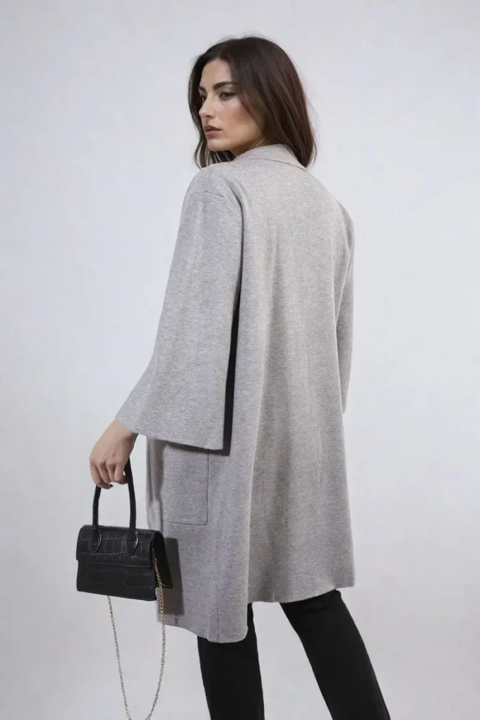 Cozy Open Front Longline Knitted Cardigan with Front Pockets - Perfect for Layering & Comfort - Image 14