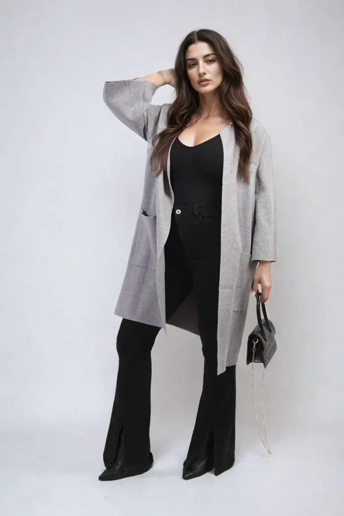 Cozy Open Front Longline Knitted Cardigan with Front Pockets - Perfect for Layering & Comfort - Image 15