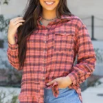 Stylish Plaid Long Sleeve Distressed Shirt with Side Splits | Perfect for Any Occasion