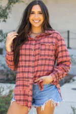 Stylish Plaid Long Sleeve Distressed Shirt with Side Splits | Perfect for Any Occasion