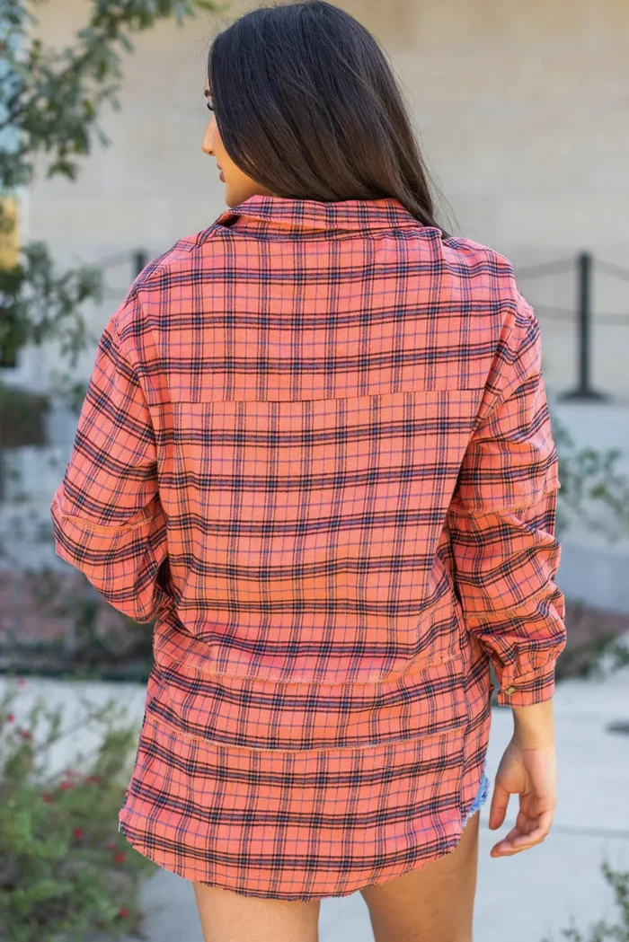 Stylish Plaid Long Sleeve Distressed Shirt with Side Splits | Perfect for Any Occasion - Image 2