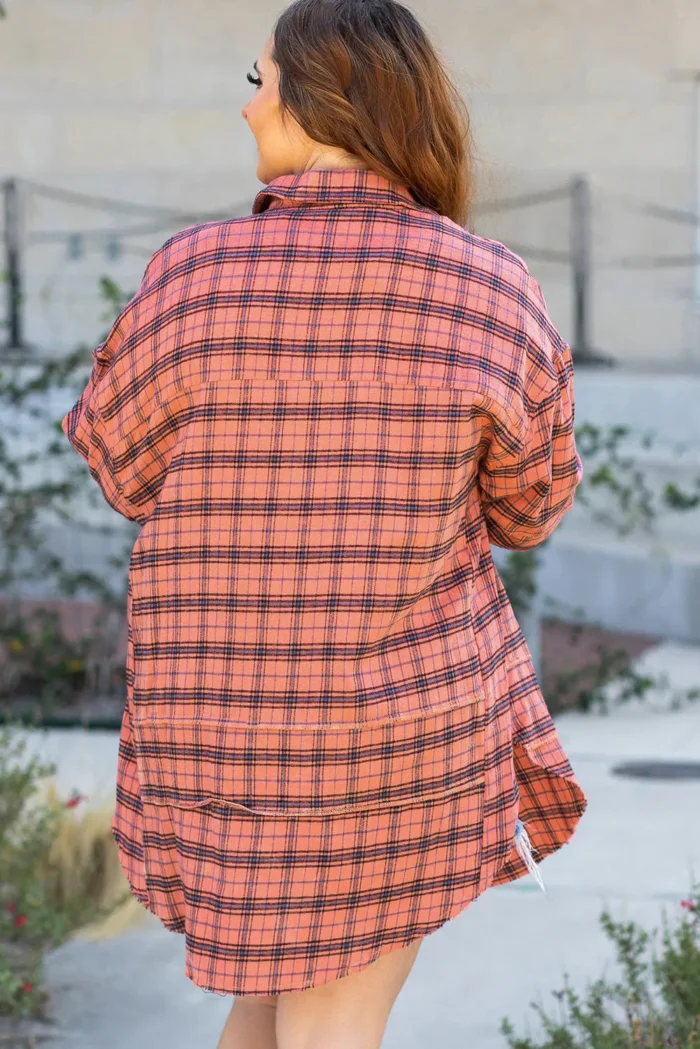 Stylish Plaid Long Sleeve Distressed Shirt with Side Splits | Perfect for Any Occasion - Image 5