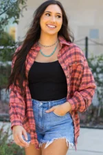 Stylish Plaid Long Sleeve Distressed Shirt with Side Splits | Perfect for Any Occasion - Image 8