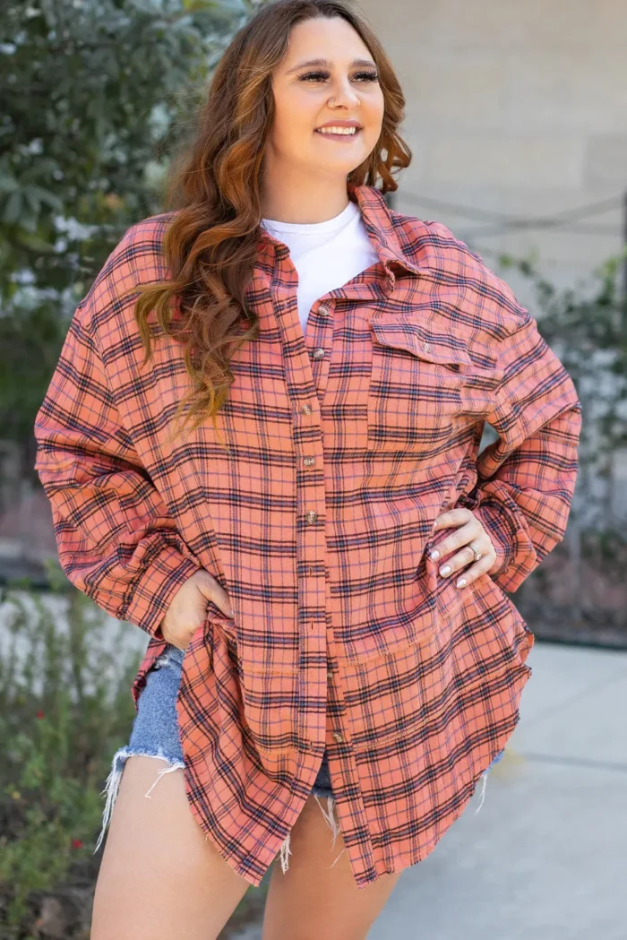 Stylish Plaid Long Sleeve Distressed Shirt with Side Splits | Perfect for Any Occasion - Image 9