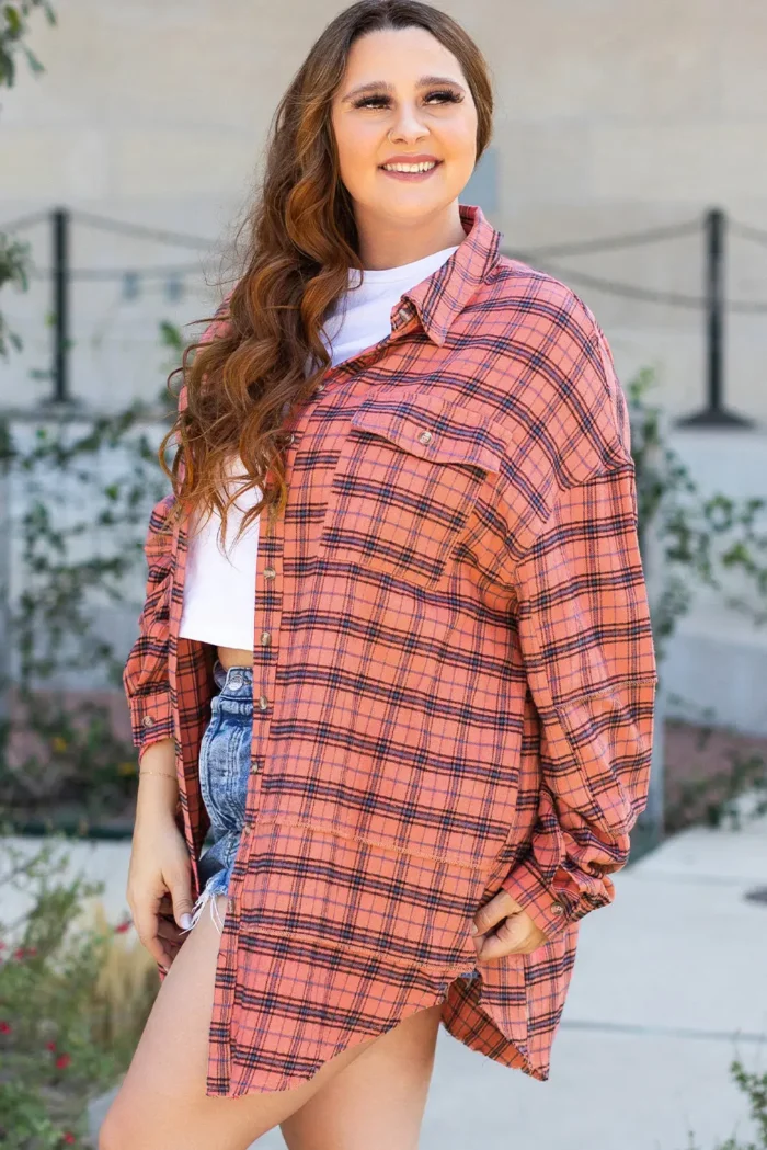 Stylish Plaid Long Sleeve Distressed Shirt with Side Splits | Perfect for Any Occasion - Image 10