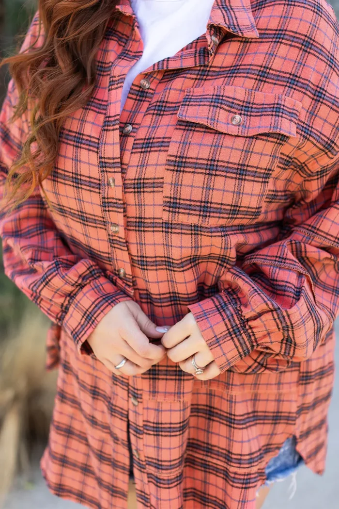 Stylish Plaid Long Sleeve Distressed Shirt with Side Splits | Perfect for Any Occasion - Image 11