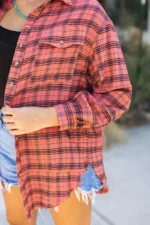 Stylish Plaid Long Sleeve Distressed Shirt with Side Splits | Perfect for Any Occasion - Image 12