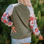 Bailey Patchwork Long Sleeve Ribbed Blouse - Elegant Floral Design, Soft Knit Fabric, Perfect for Any Occasion