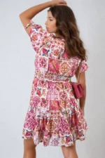 Stylish Floral V-Neck Tie Waist Mini Dress Perfect for Spring & Summer - Image 6