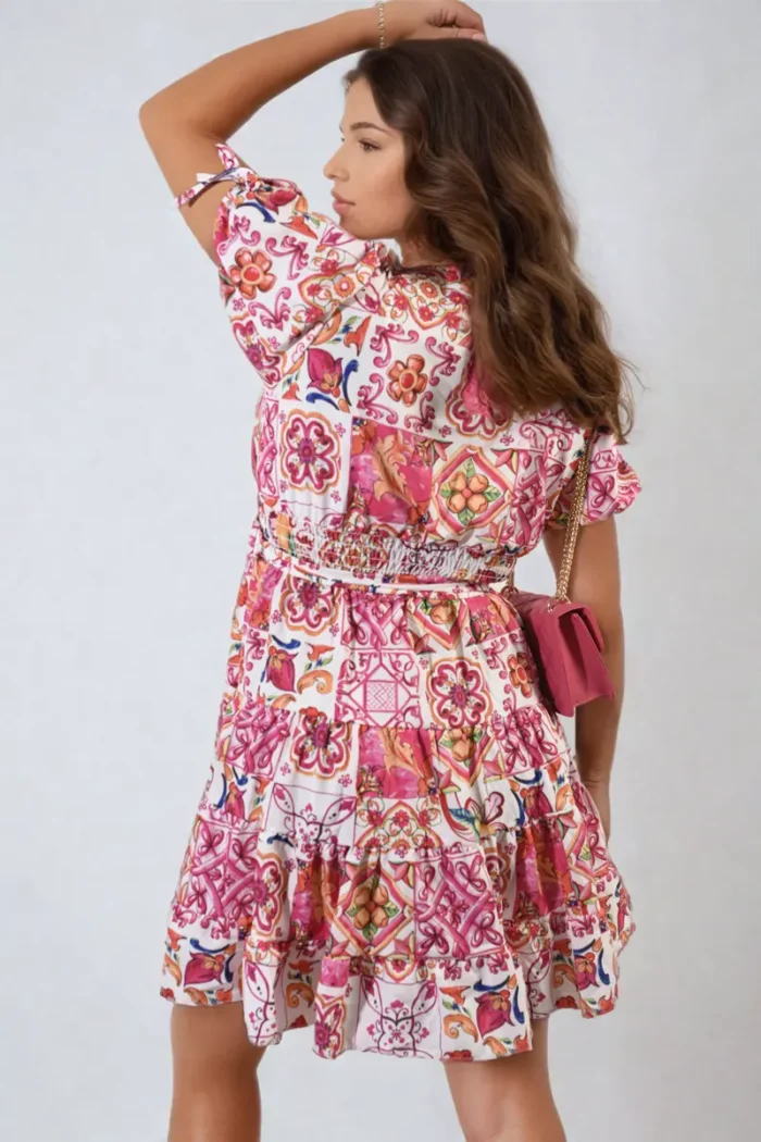Stylish Floral V-Neck Tie Waist Mini Dress Perfect for Spring & Summer - Image 6