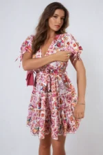 Stylish Floral V-Neck Tie Waist Mini Dress Perfect for Spring & Summer - Image 7