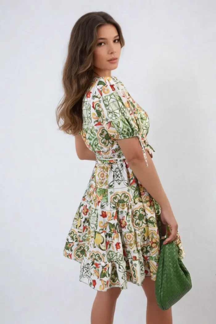 Stylish Floral V-Neck Tie Waist Mini Dress Perfect for Spring & Summer - Image 10