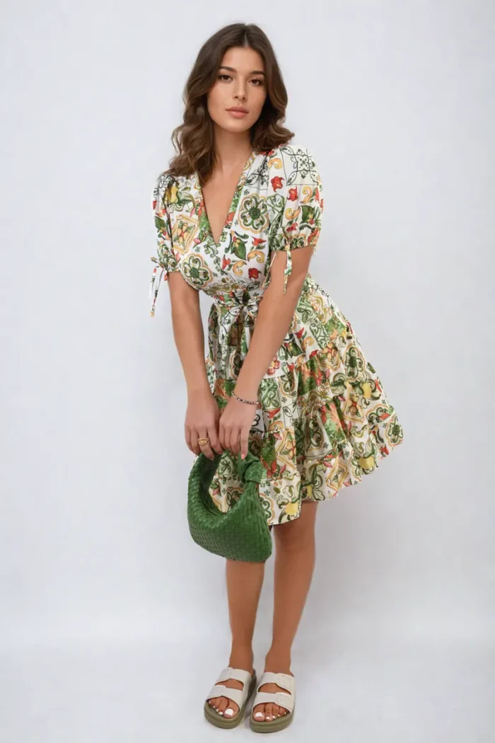 Stylish Floral V-Neck Tie Waist Mini Dress Perfect for Spring & Summer - Image 11