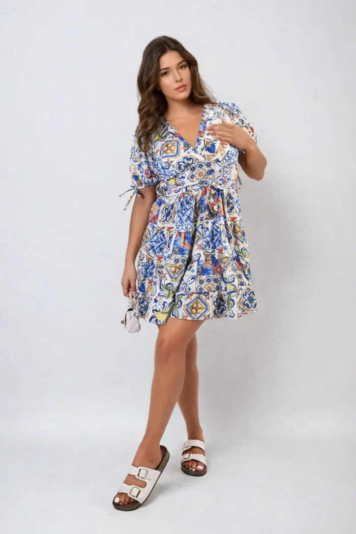 Stylish Floral V-Neck Tie Waist Mini Dress Perfect for Spring & Summer - Image 12