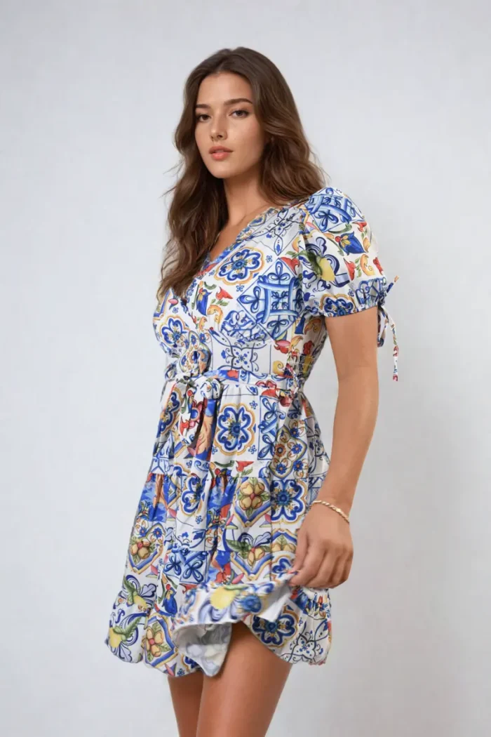 Stylish Floral V-Neck Tie Waist Mini Dress Perfect for Spring & Summer - Image 16