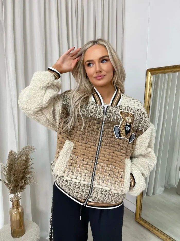 Cozy Teddy Textured Bomber Jacket - Trendy & Warm | Perfect for Casual & Stylish Looks - Image 2