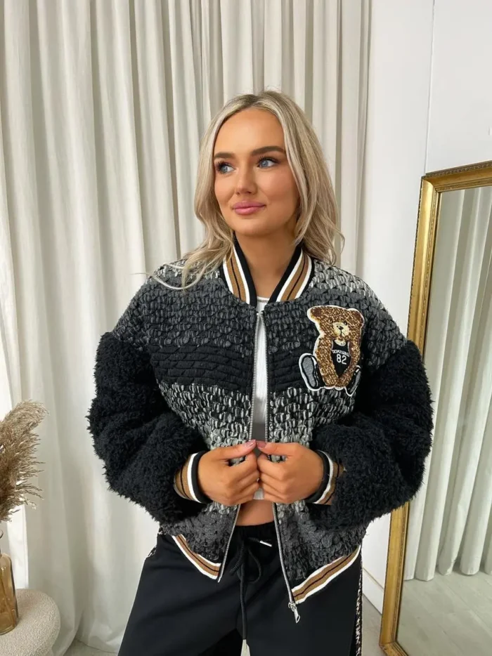Cozy Teddy Textured Bomber Jacket - Trendy & Warm | Perfect for Casual & Stylish Looks - Image 6