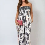 Effortlessly Chic Shirred Strapless Printed Jumpsuit - Vibrant & Comfortable Women's Fashion Jumpsuit