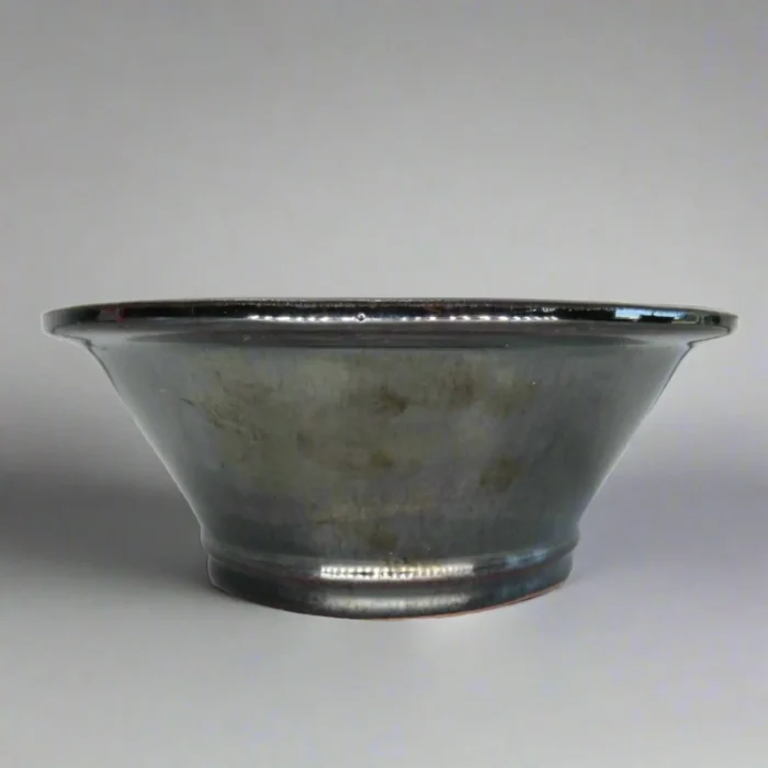 Elegant 25cm Glazed Round Bonsai Pot - Black/Silver | Durable Ceramic Bonsai Planter - Image 1