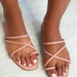 Strappy Flat Sandals - Faux Leather, Comfortable Sole, Perfect for Vacation