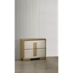 Elegant Beige Two Drawer Wood Bedroom Nightstand with Chic White Accents - Stylish & Functional - Image 2