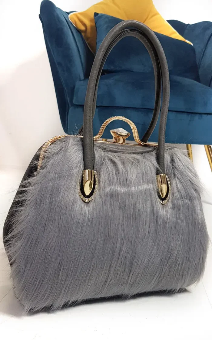 Elegant Faux Fur Handbag with Luxe Gold Accents - Perfect for Every Outfit - Image 3