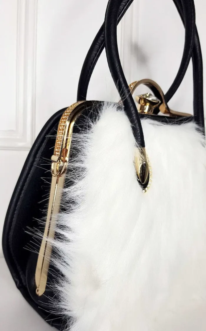 Elegant Faux Fur Handbag with Luxe Gold Accents - Perfect for Every Outfit - Image 8